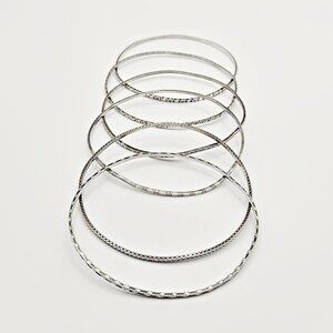 Vintage 1940s Sterling Silver Bangle Set, Six Engraved Stacking Bracelets